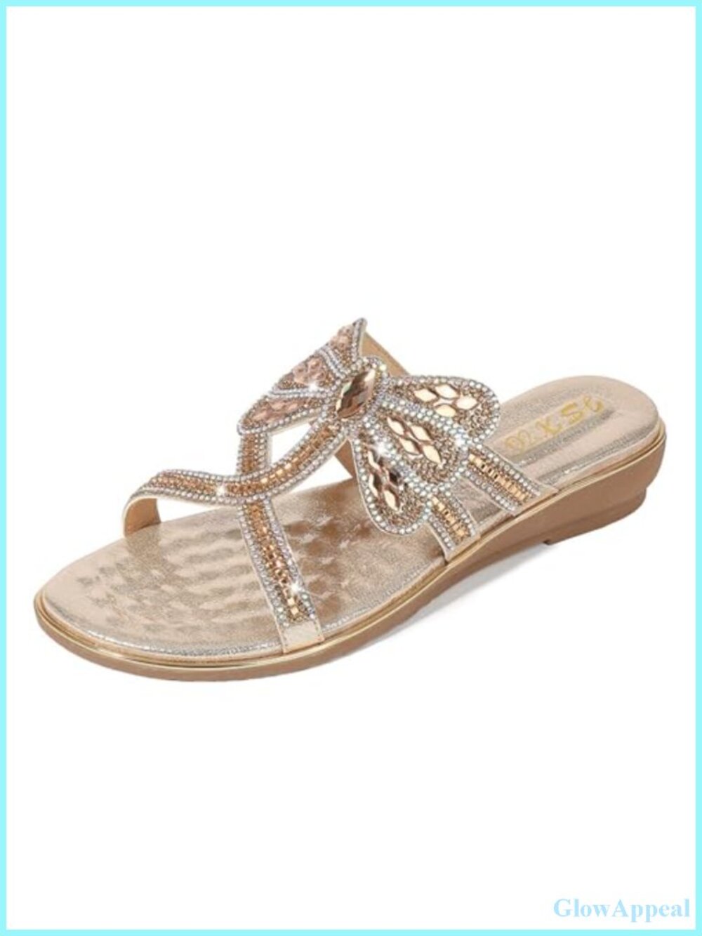 Women's Rhinestone Flat Sandals T-Strap Bohemian Beach Shoes